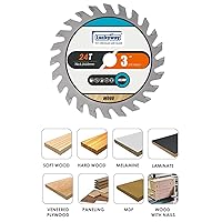 Vista 3 de Luckyway Hoja de sierra circular de 3 pulgadas 24T con eje de 3/8 pulgadas TCT (diente de carburo de tungsteno) para cortar madera, plástico, PCV