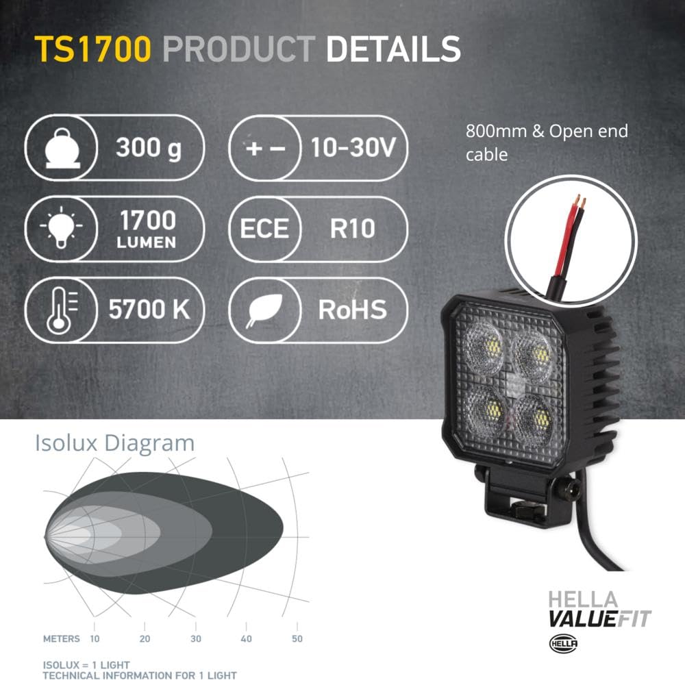 Projecteur LED HELLA Eco 26W - 2000 Lumens - 12/24V - Montage Pivotant - Éclairage Champ Proche