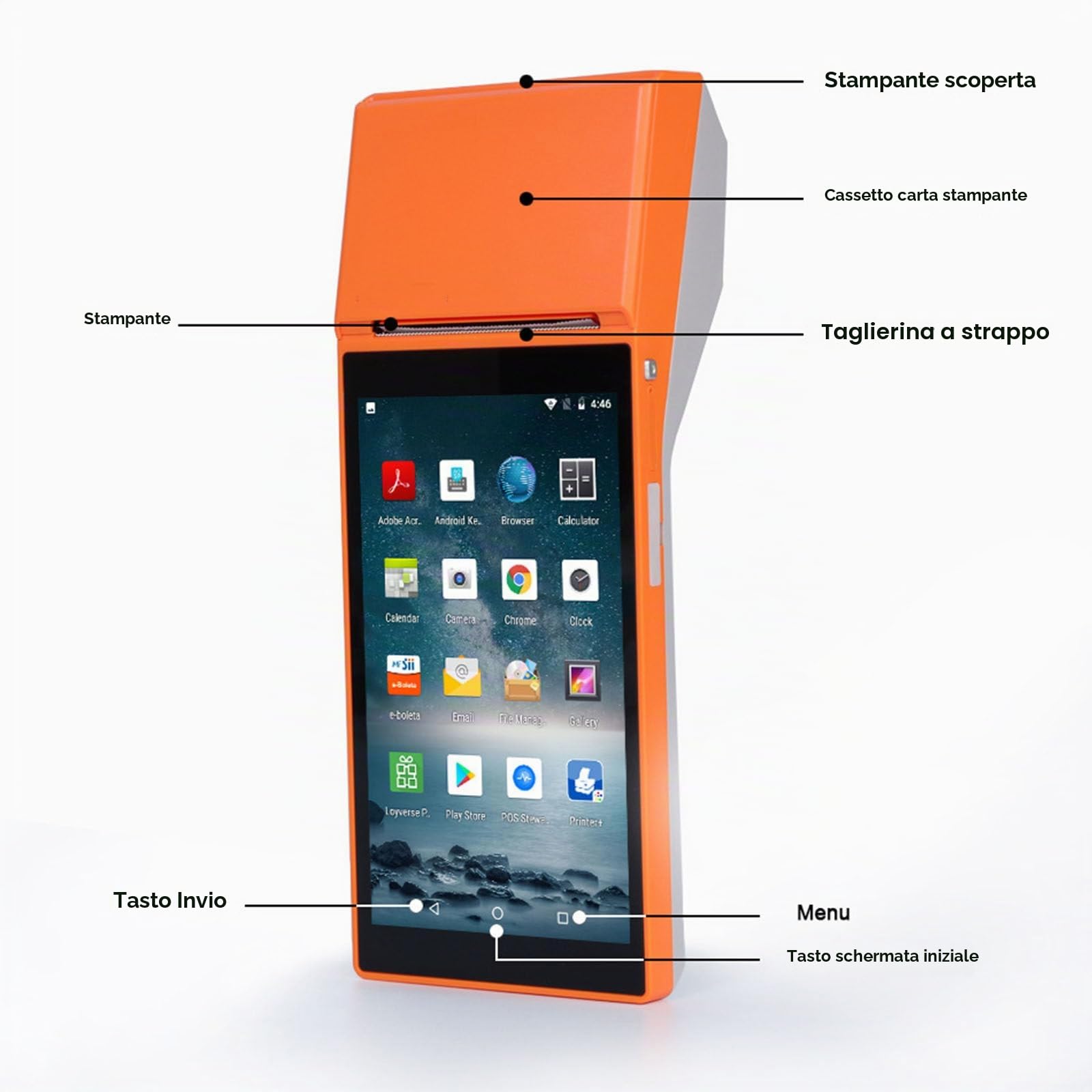 Registratore di Cassa Mobile PDA Android POS Terminale Stampante per ricevute Portatile Bluetooth WiFi 3G/4G Raccoglitore Dati Portatile all-in-One, Arancione-3G