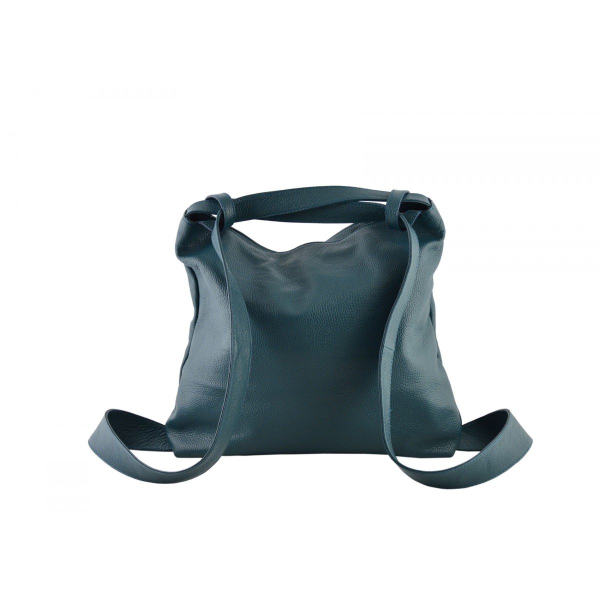 Bolso Shopper Y Mochila En Piel Verdadera Color Azul Petróleo - Peleteria Echa En Italia - Bolso Mujer