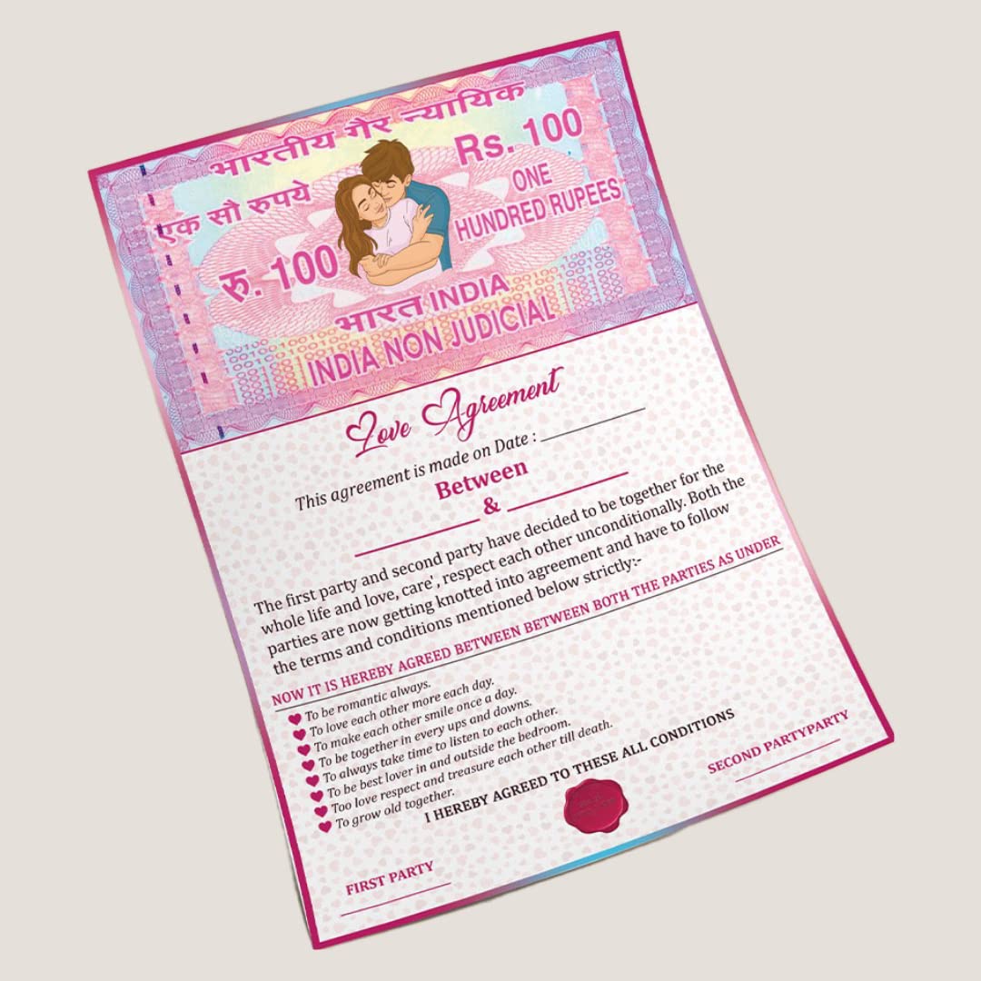 Love Agreement Certificate/Love Contract For Girlfriend,Boyfriend,Husband,Wife.,Valentine's Day,Pack of 1
