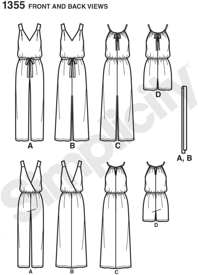 Simplicity 1355 Easy to Sew Women's Jumpsuit and Maxi Dress Sewing Patterns, Sizes XXS-XXL