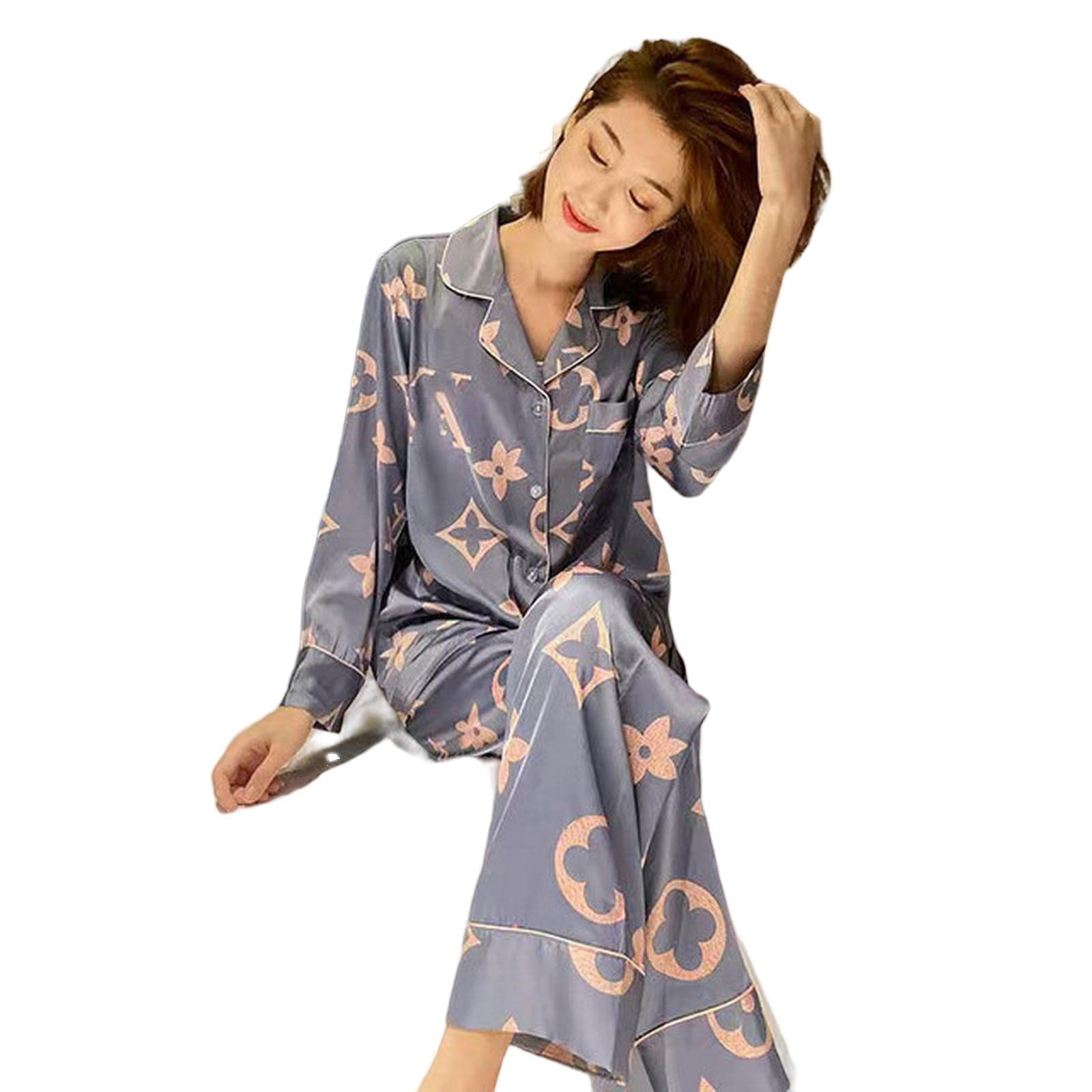 MOGSA Pyjama pour femme - Col en V - Lettre imprimée - Vêtements de nuit en soie - Vêtements de nuit XXL - Grande taille - Dl9908, M