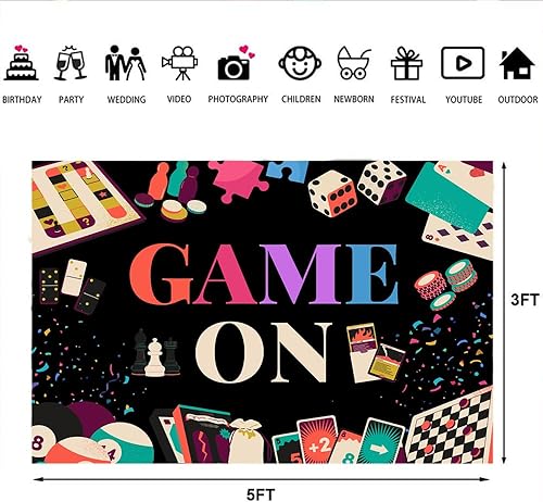 Miniatura 6 de Lofaris Juego en telón de fondo, tarjetas de ajedrez para niños, cumpleaños, fotografía, fondo, suministros de fiesta nocturna, suministros para