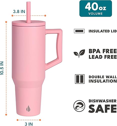 Miniatura 2 de Elemental Vaso de 40 onzas con asa y pajilla, a prueba de derrames, de acero inoxidable, aislado para bebidas calientes y frías, taza de café de