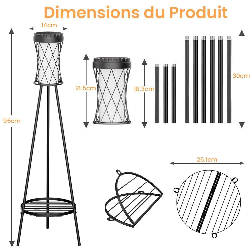 OUSFOT Lampe Solaire Exterieur avec USB sur Pied, Étanche Eclairage Exterieur Solaire, lampadaire pour Terrasse Jardin
