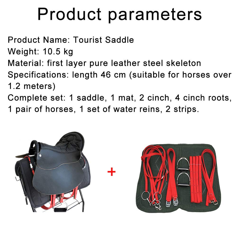 CLBING Cavallo da Sella Turisti con Maniglie con Sella in Cuoio Sella Esercito Sella Cavallo da Sella Completo Forniture Equestri,Brown