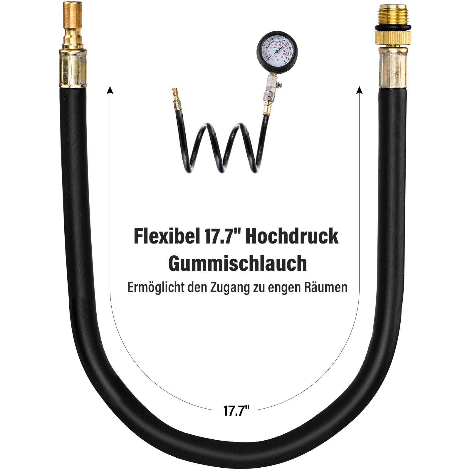 Tester di Compressione, Manometri Compressione per Motori Benzina 0-20 Bar o 0-300 PSI con 4 Adattatori M10 M12 M14 M18 per Auto e Moto (Blu)
