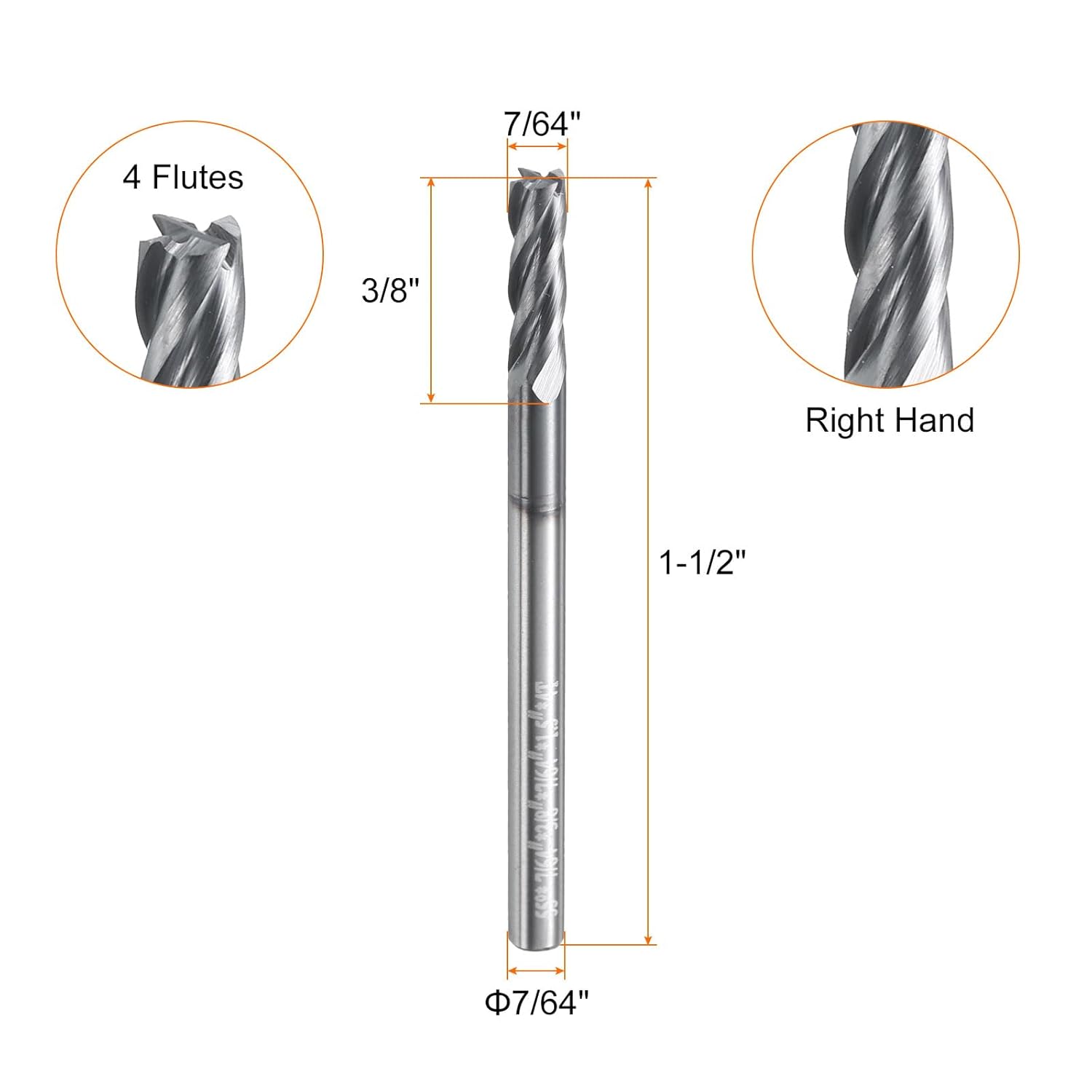 HARFINGTON 5pcs Carbide Square Nose End Mill Bit 7/64" Cut Dia 4 Flutes TiAlN Coated Milling Cutter for Hardened Steel Metal (7/64" Shank 3/8" Cut Length 1-1/2" Long 30 Degree HRC53-55)
