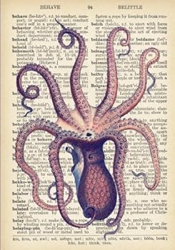 Paperback Vintage Octopus Dictionary Artwork Notebook: 7 x 10 inch Grid Line Notebook/Journal Book