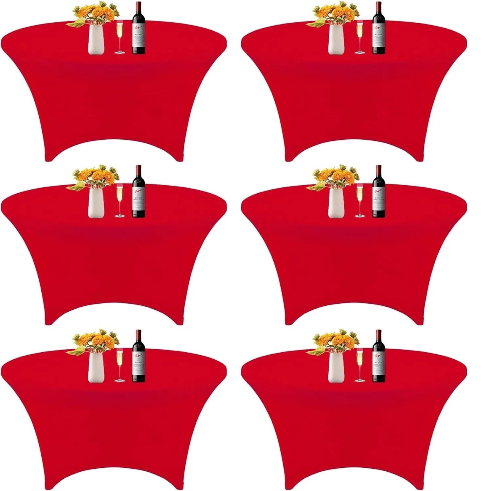 SNGUOQ 6Pcs 5FT Round Spandex Tablecloth 60 Inch Stretchable Table Cover Tight Fit Stretch Tablecover Wrinkle Resistant For Event, Wedding(Red)