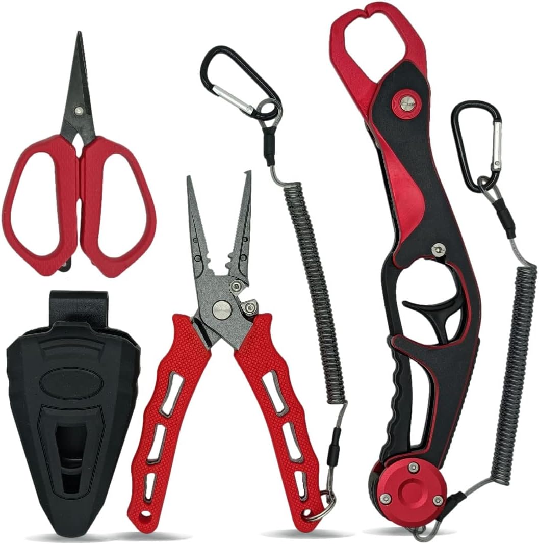 EDSTAR Fishing Pliers,Fish Lip Grippers with Missing Rope,Braid Scissors, Fishing Tools Set, Fishing Gifts for Men