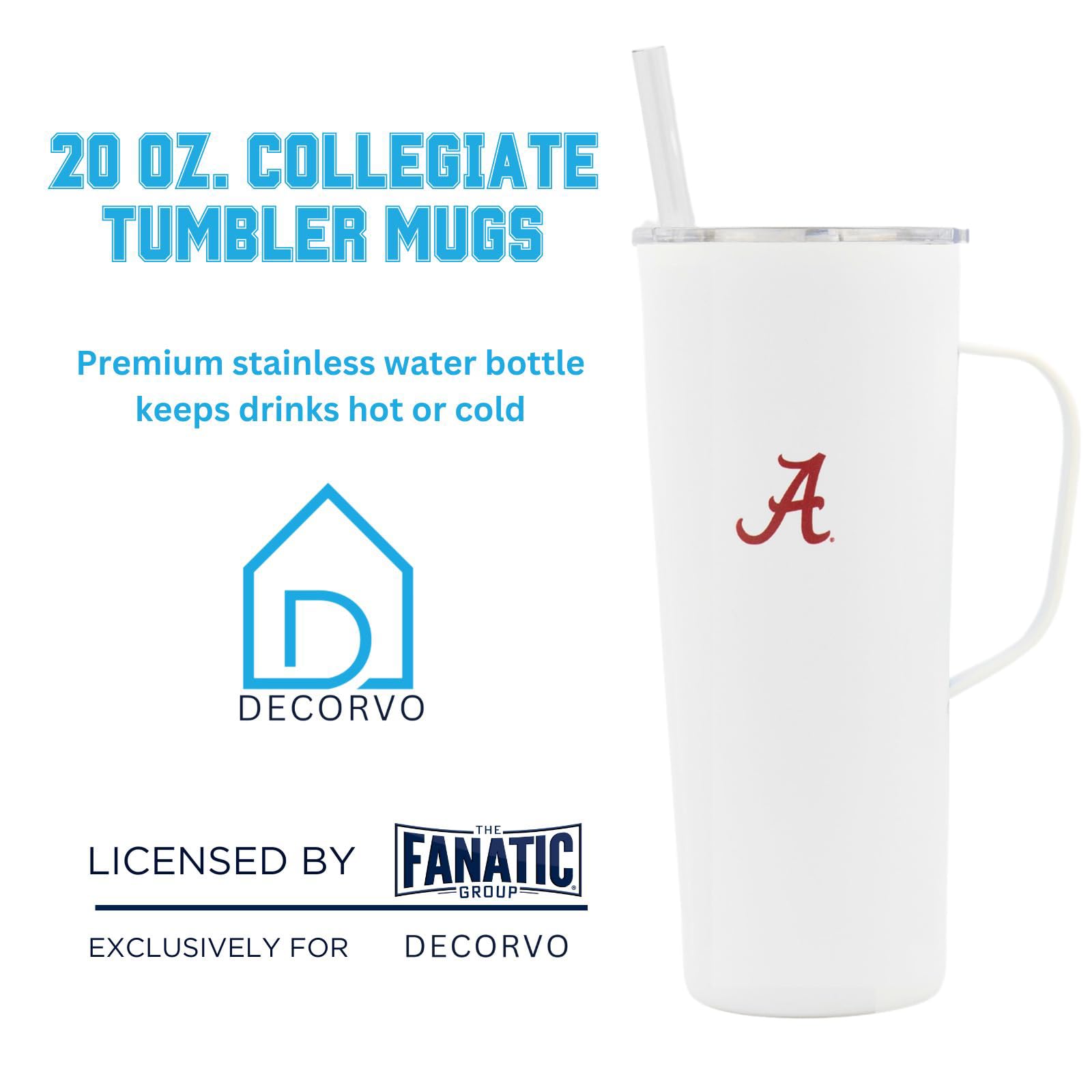 NCAA Alabama Crimson Tide Tumbler - 20 Oz Stainless Steel Insulated Cup With Handle & Straw
