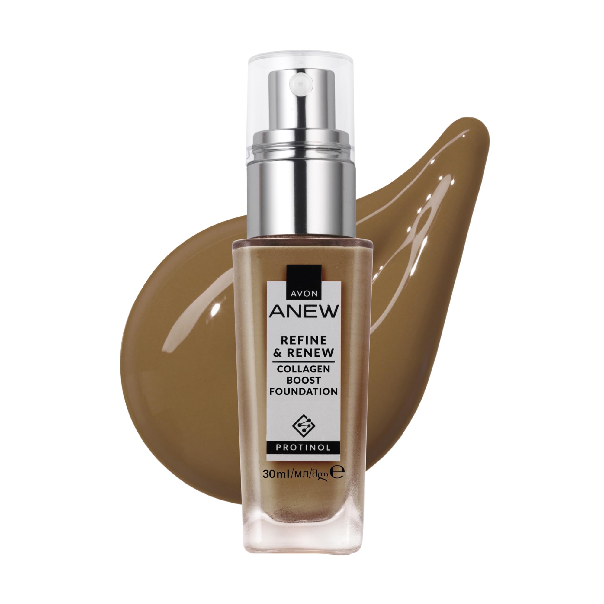 AVON Anew Protinol Refine & Renew Foundation SPF30, 30ml, Collagen Boosting, Buildable, Resilient, Plumper & Firming-Looking Complexion, Undetectable, Lightweight & Radiant Finish & Feel, 430N
