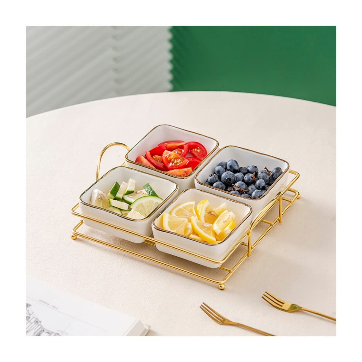 Ciotoline da Snack Piatto in ceramica a quattro grigni a casa con piastra di frutta snack snack moderna piatto di snack snack creativo snack caramelle piatto di frutta seccata Piatti Snack Ceramica (