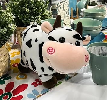 Standing Milky Moo Cow Plush Soft Toy Stuffed Cartoon Pet Kawai Animal Plushie Cattle Toys Doll Birthday Gifts for Friends Kids Girls Decorative Toy White 30cm