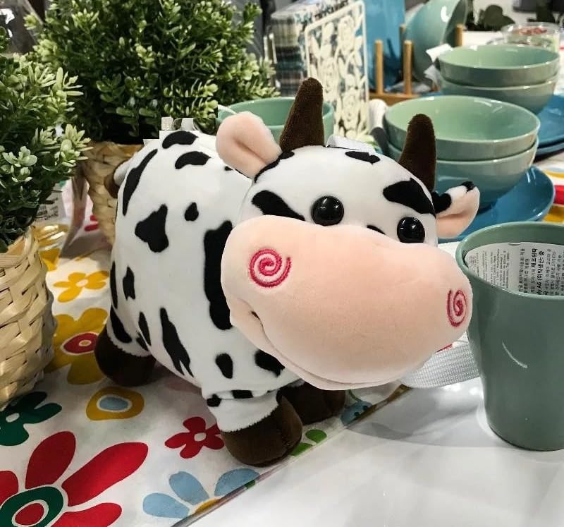 Image of Sitting Milky Moo Cow Plush Soft Toy Stuffed Cartoon Pet Kawai Animal Plushie Cattle Toys Doll Birthday Gifts for Friends Kids Girls Decorative Toy White 30cm