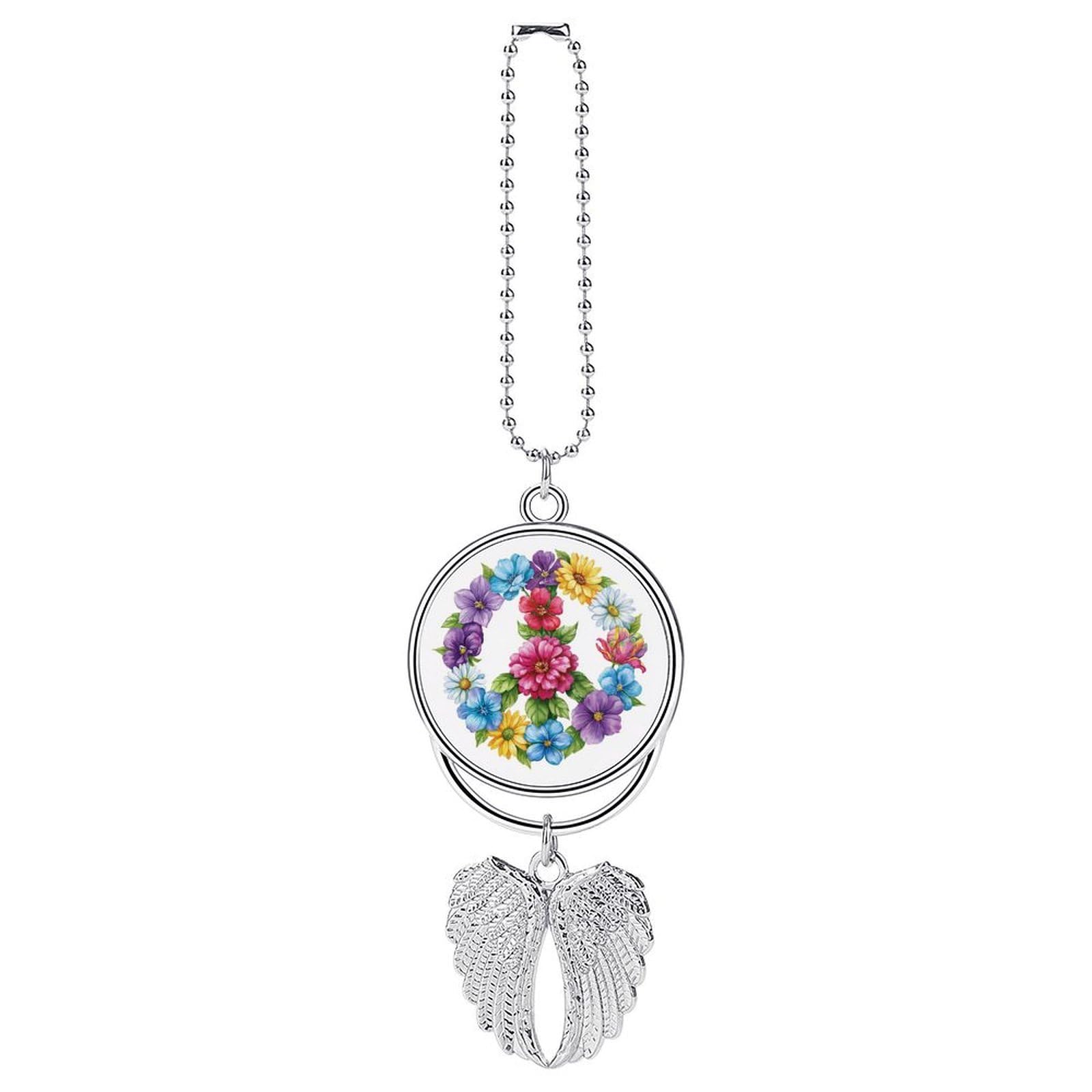 Colorful Flowers The Peace Symbol Car Hanging Pendant Car Interior Decoration Rearview Mirror Charms Ornaments