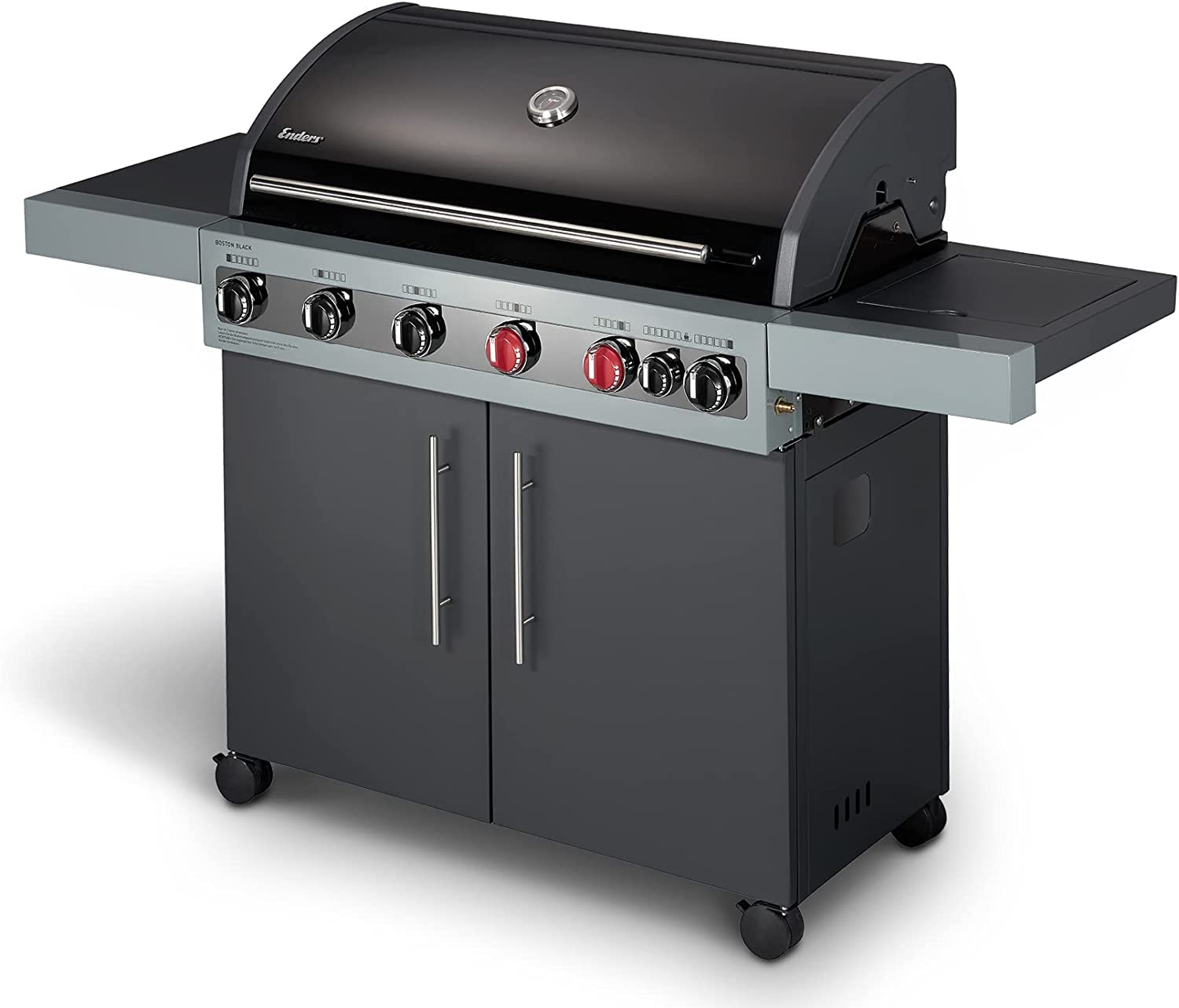 Enders Boston Black 6 K Turbo Barbecue a Gas 6 Fuochi Fornello Laterale Acciaio Inox 2 Zone Turbo Heat Range Grill da Esterno 30mbar