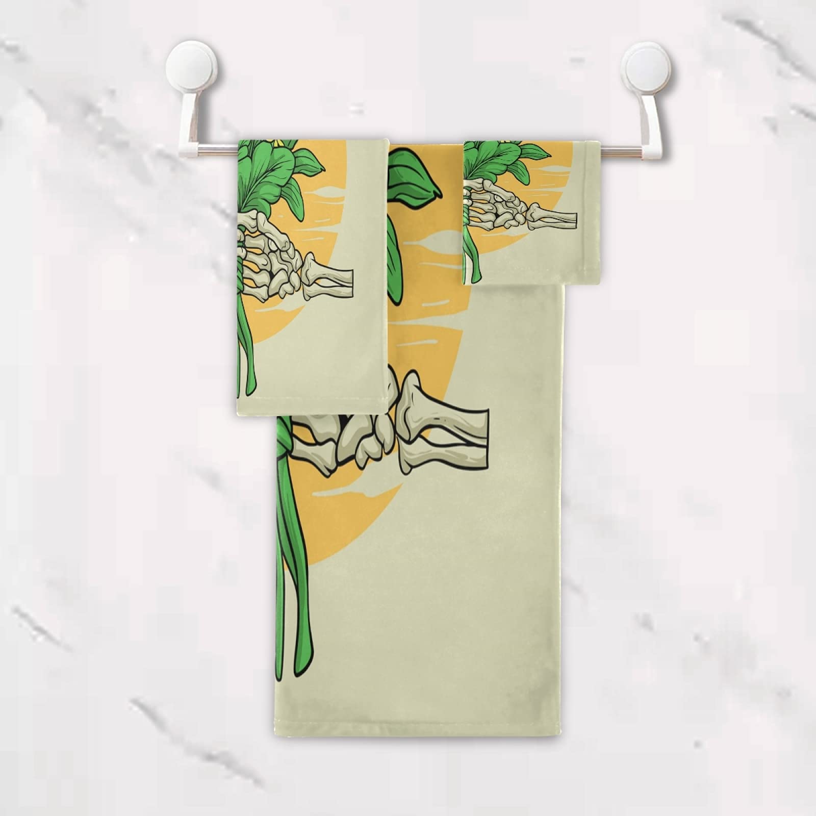 Vnurnrn Mano De Calavera Girasol Juego de Toallas para Baño Playa Toalla (1 Toalla de Baño y 1 Toalla de Mano y 1 Paño de Lavado) para Nadar Niñas Niños