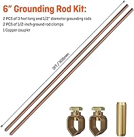 HEVIDUBANA 6ft Copper Clad Ground Rod Kit 1/2" with Clamps - Durable Grounding for Electric Fences, Generators, Satellite Dishes
