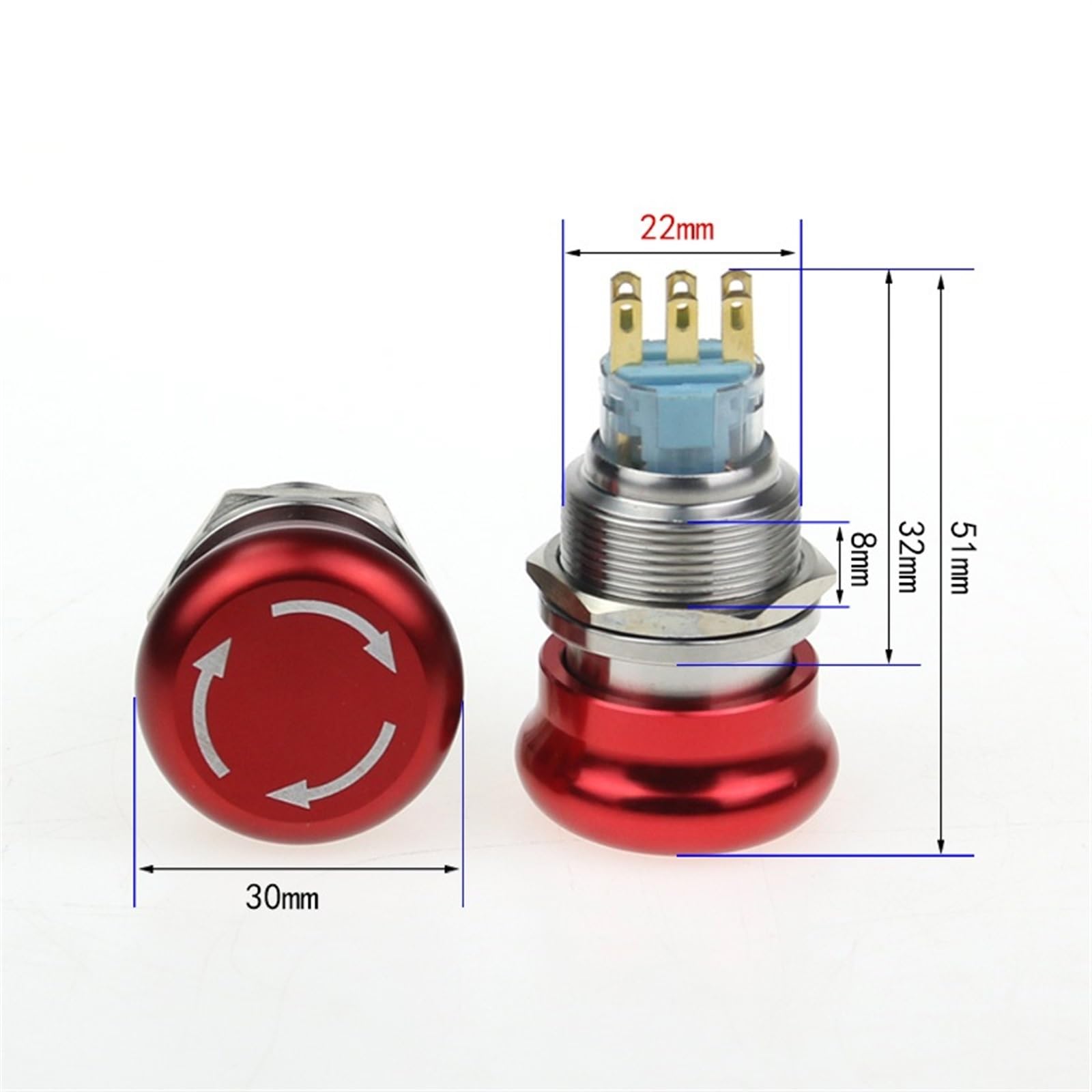 1 interruptor de botón de parada de emergencia con cabeza de hongo de metal de 19/22 mm, caja de acero inoxidable, interruptor giratorio con cabeza de aluminio(Self-locking,19mm)