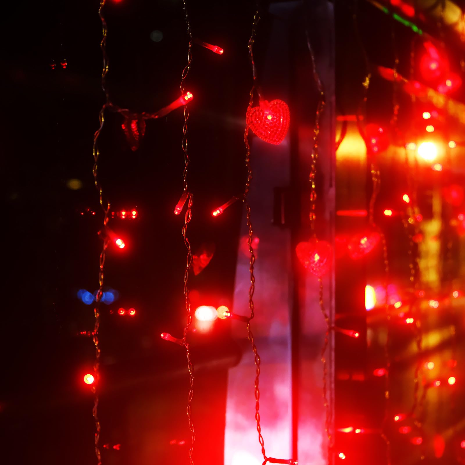 SHINEOFI Herzförmige Led-lichterkette für Fensterdekoration im Innenbereich, Ideal für Hochzeiten, Valentinstag Und Andere Anlässe, 78,7 X 59 Zoll, Rot (ohne Batterie)