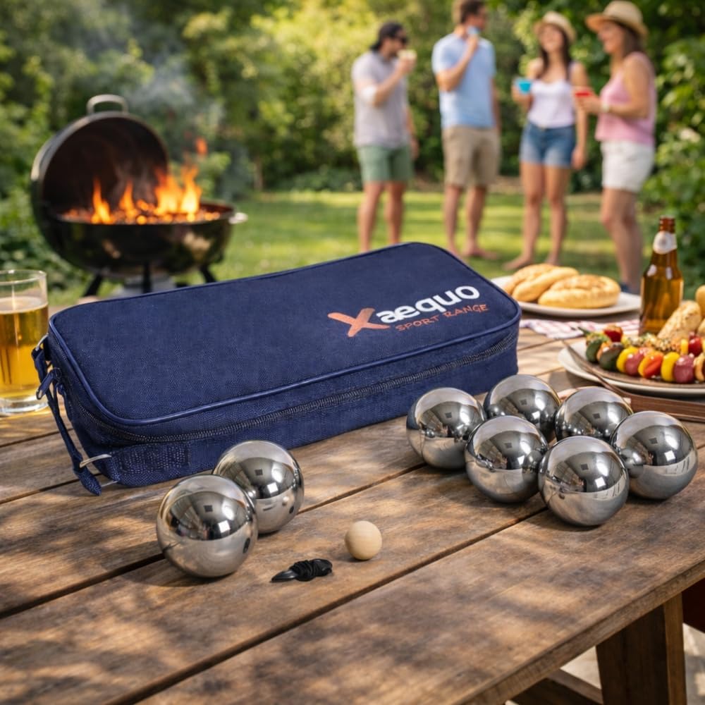 SHOP-STORY Jeu de Pétanque en Métal – 8 Boules avec Housse de Transport, Cochonnet et Cordon de Mesure – Loisirs Extérieurs