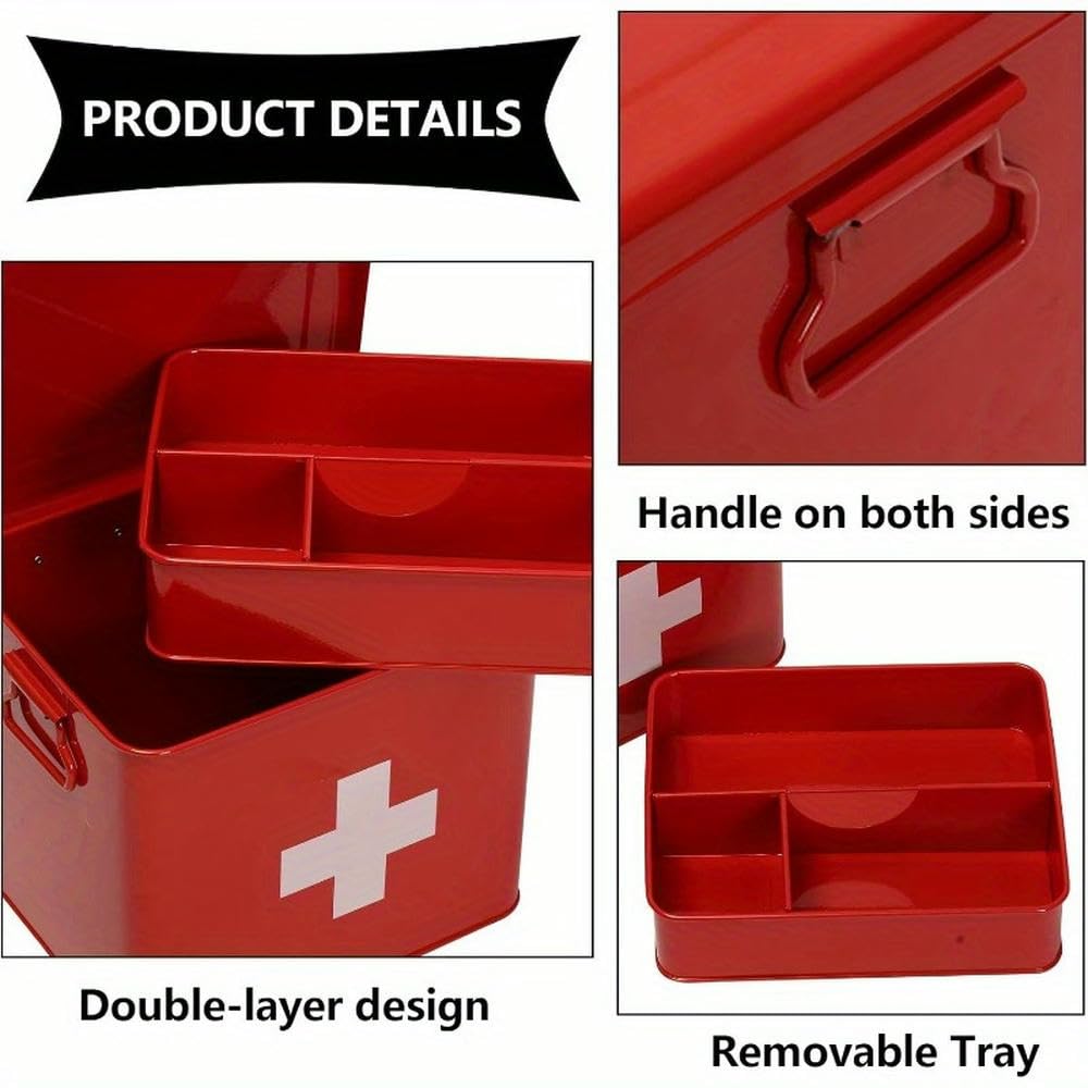 NYSDM - Kit compacto de primeros auxilios de 2 niveles con bandeja extraíble, contenedor de almacenamiento de medicamentos, ungüento para quemaduras, kit de primeros auxilios de emergencia para el