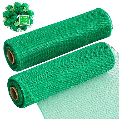 TONIFUL 2 Rolls 10 Inch Green Decorative Mesh Ribbbon Rolls Fabric Mesh for St Patricks Day Decor Front Door Wreath Supplies Crafts Tree Decor Easter Christmas Halloween Decoration (10 yds/roll)