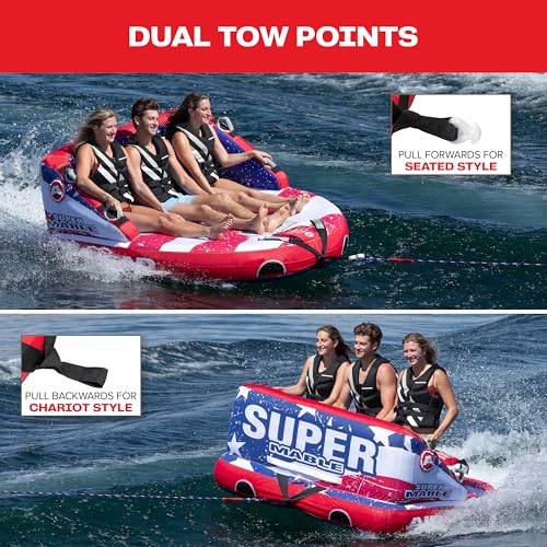 Image of Airhead Mable Towable Tube for Boating, 1-4 Rider Inflatable Boat Tube for Water Tubing, Heavy Duty Full Nylon Cover, EVA Foam Pads, Dual Tow Point, Patented Speed Safety Valve