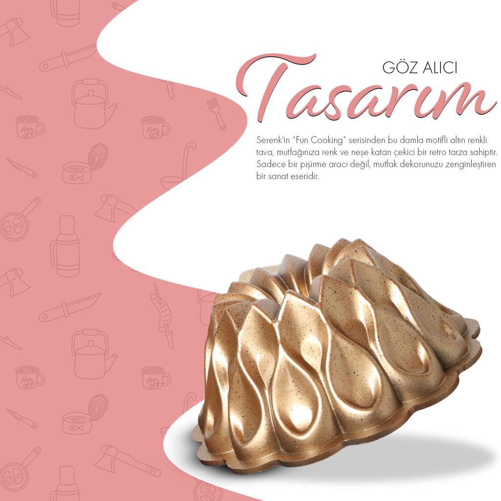 serenk Moule à gâteau anti-adhésif avec revêtement mural en granit pour la cuisson, moule à gâteau avec corps en aluminium, doré, 25,4 x 10,2 cm (goutte)