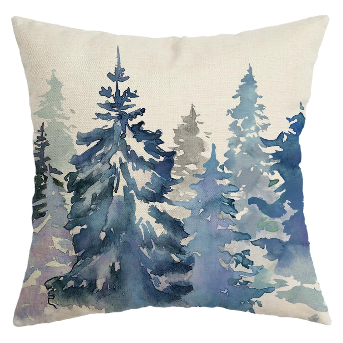 AACORS Winter Pillow Cover 18x18 Inch Watercolor Teal Tree Snowflake Decoration Holiday Farmhouse Pillow Case Nature Forest Decor for Home Sofa Couch