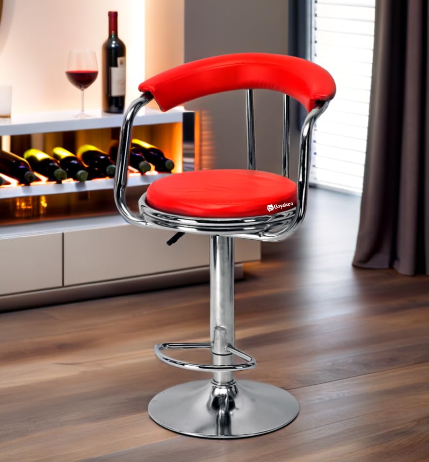 Image of GOYALSON Steel Classic Height Adjustable and Revolving Bar Stool Kitchen Chair (1, Red), 43.2 cm, 94 cm
