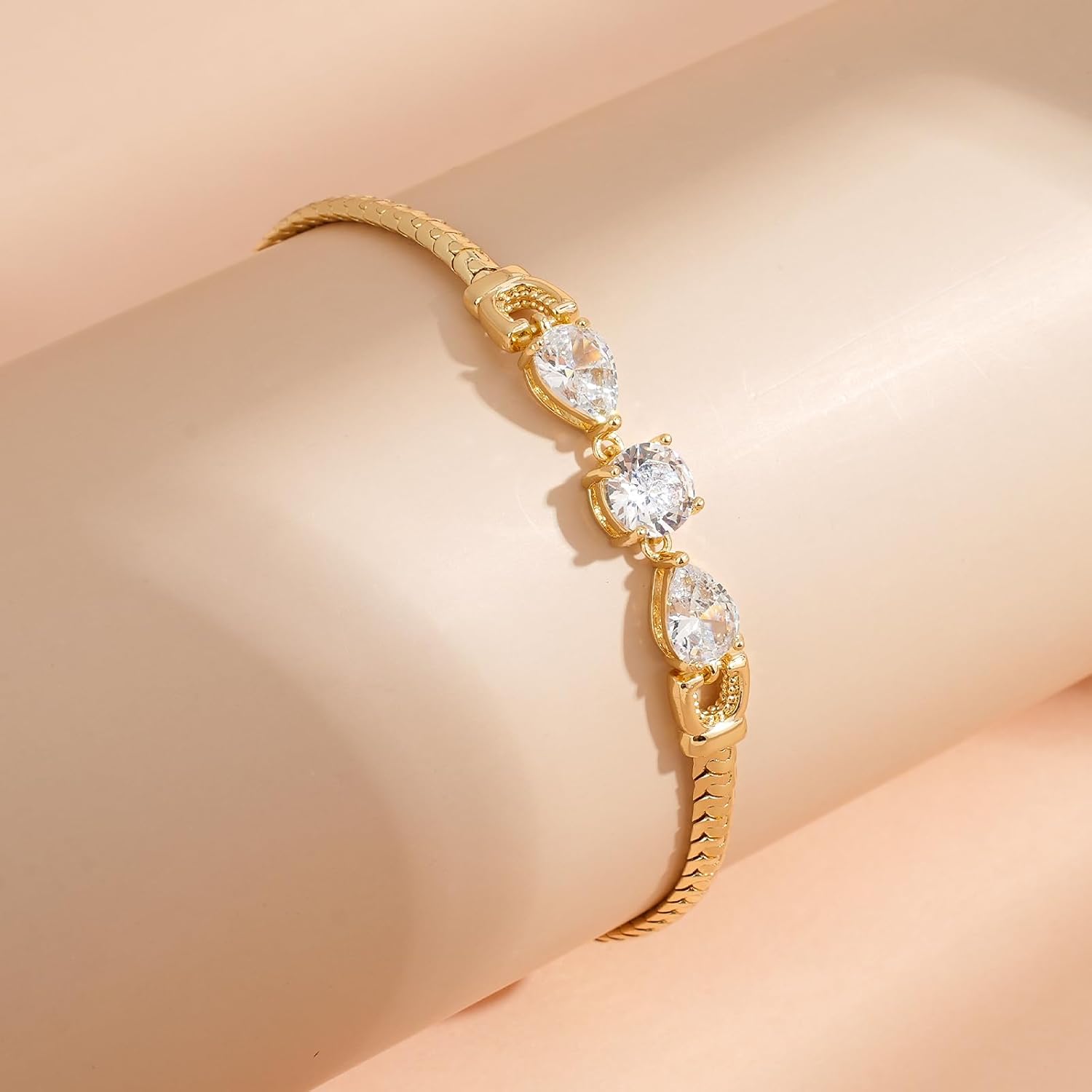 Bracelet for Women 14K Gold Plated Cubic Zirconia Bracelet, Classic Crystal Cuban Chain Bracelet, Delicate Snake Link Bracelet Gift for Her - Image 3