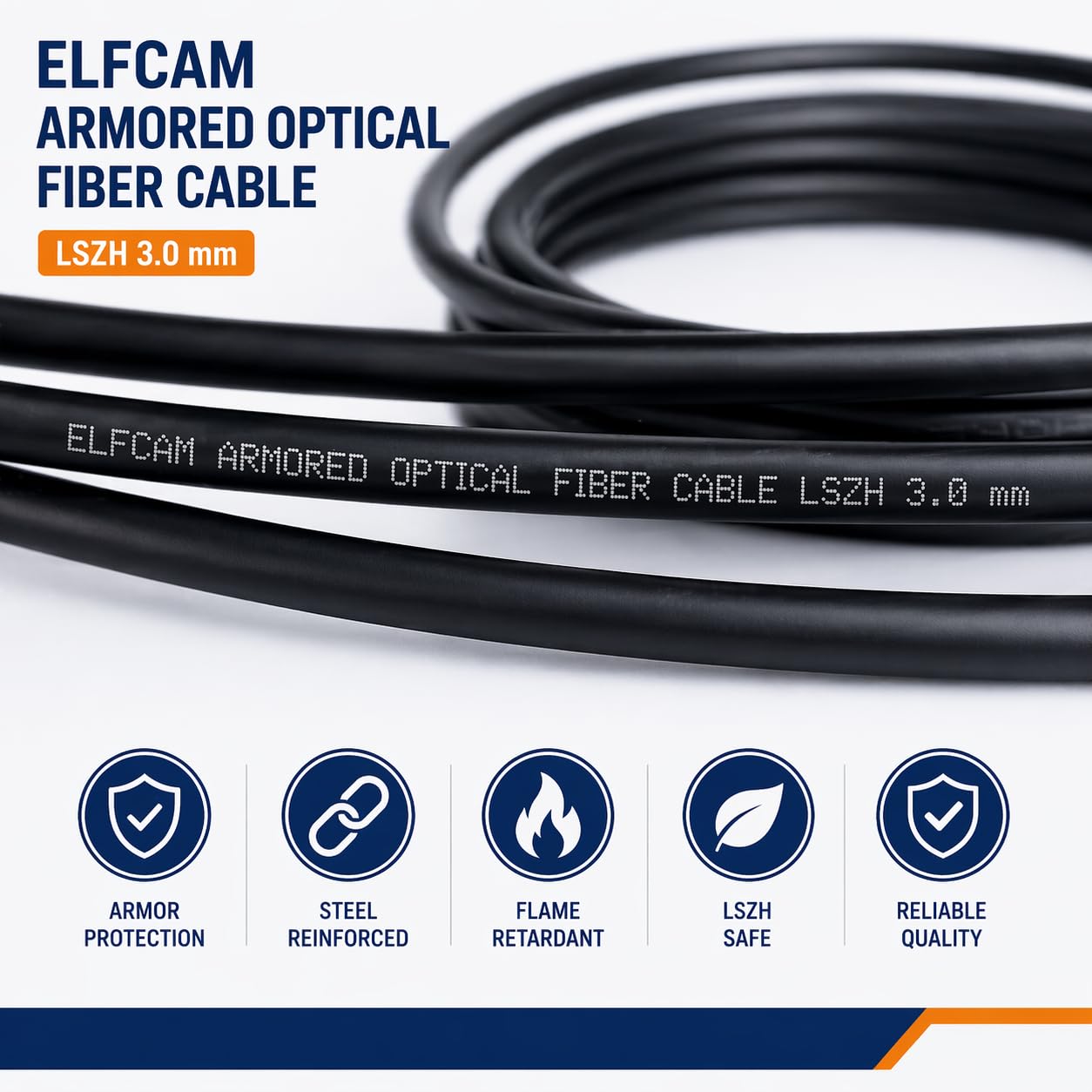 Elfcam® - Câble à Fibre Optique en Acier Blindé pour Extérieur et Intérieur LC/UPC à LC/UPC OS2 Duplex Monomode 9/125μm LSZH,Noir (100M)