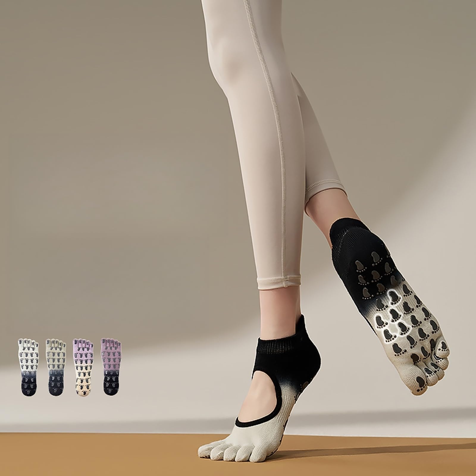 svlftecon 1 Pairs Women Yoga Pilates Socks with Grips Non Slip Full Toe Gradient Series 8