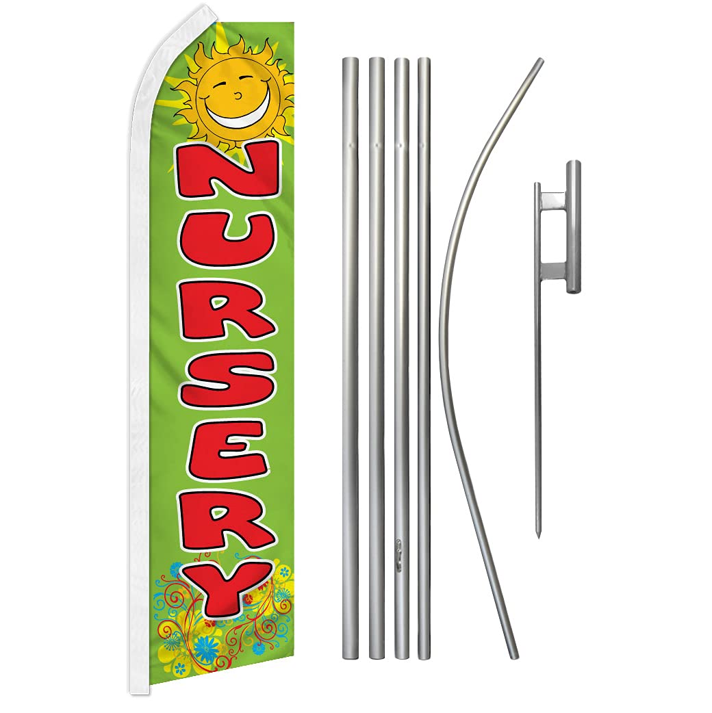 Nursery Swooper Advertising Flag & Pole Kit - Perfect for Nurseries, Plant Stores, Home Improvement Stores, Gardens
