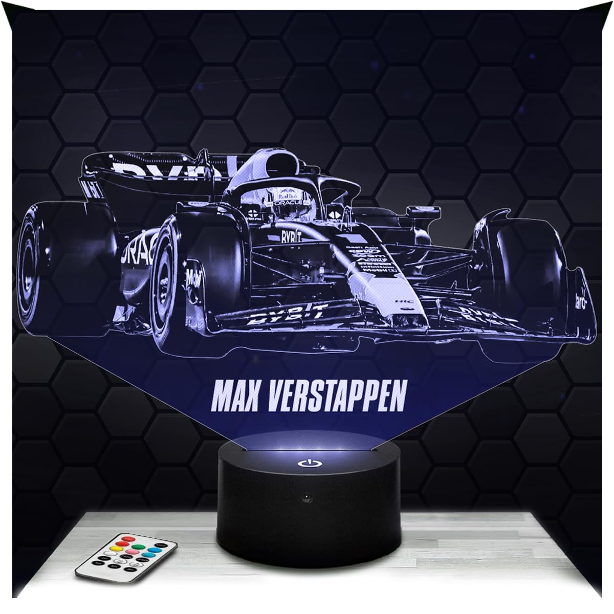 Lampephoto.fr - Lámpara 3D Fórmula 1 M. Verstappen Luz Nocturna Táctil Led Ilusión 3D, Idea de Regalo para Niños y Niñas, Navidad, Lámpara de Mesilla de Noche para Niños o Adultos, Merchandising TOP