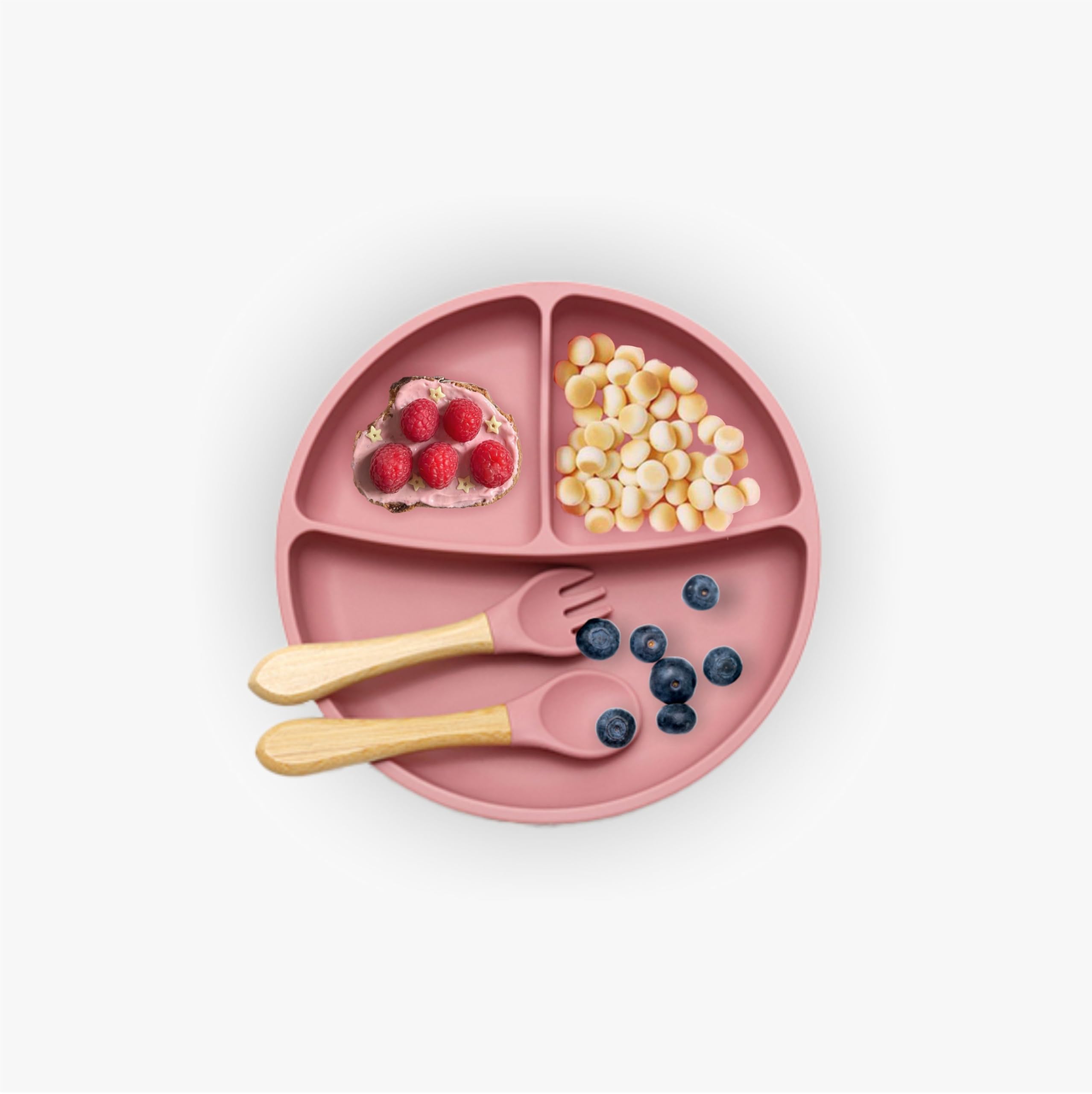 Kids Station 3 Piece BPA-Free Silicone Baby Feeding Set - Baby Plate - Spoon and Bowl - Make Mealtime Fun - Microwave Safe - Unbreakable Eco-Friendly - Organic & Natural (Plate (Set of 3), Pink)-image-23