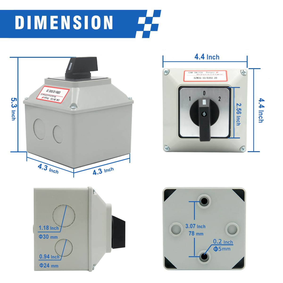 Yellow Forks KEYMOO 125A Rotary Changeover Switch, 660V 3 Position 2 ...