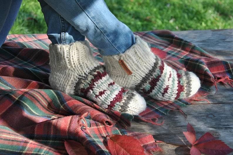 Cozy Cream Knitted Wool Socks - Short Length, 100% Natural Wool, Thoughtful Mom Gift from Ukraine2
