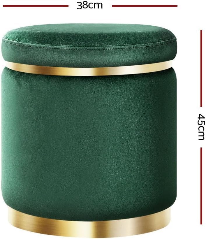 Image of Giftoshopee Velvet Puffy Ottoman Stool, Round Footrest with Diamond Quilting and Gold Base, Grey, for Living Room, Bedroom and Dressing Area