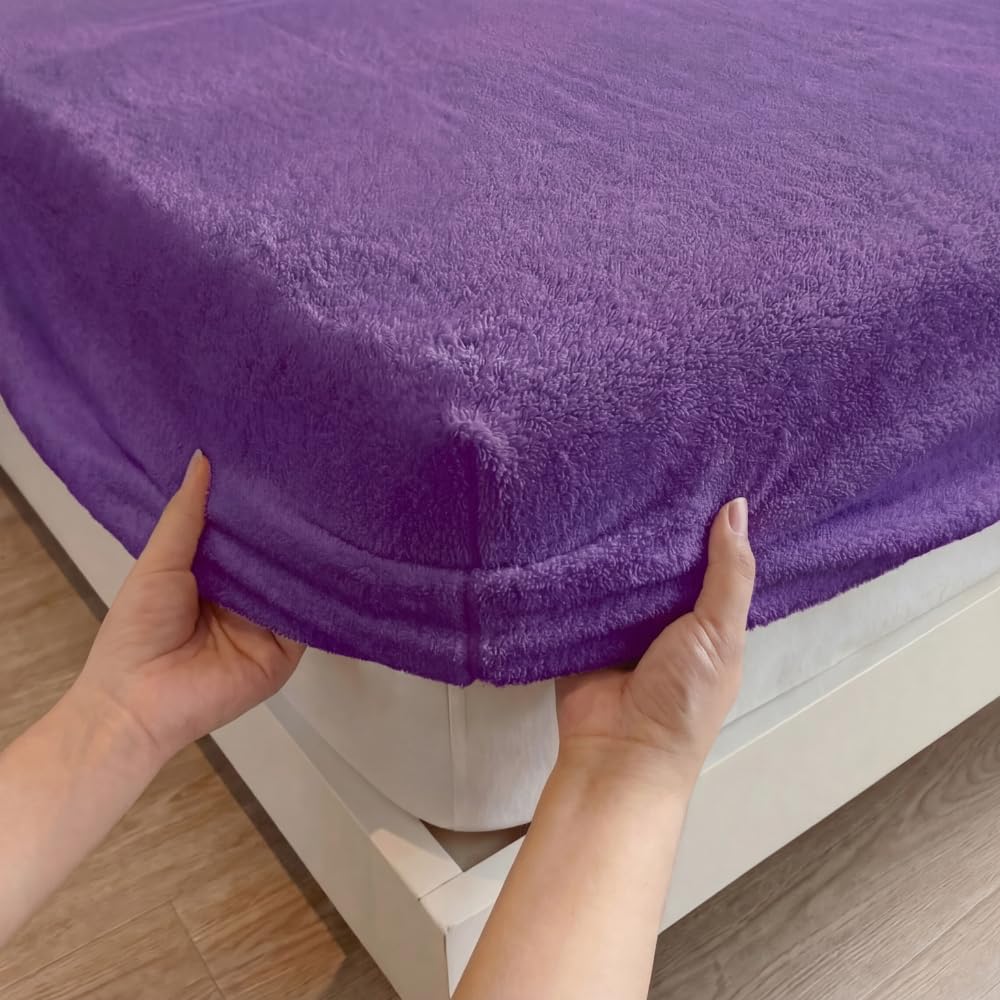 SAIMAZ Teddy Fleece Fitted Bed Sheet – Machine Washable, Extra Deep 35 cm | Soft & Warm Thermal Bedding for Single, Double, King & Super King Sizes (Purple, King)