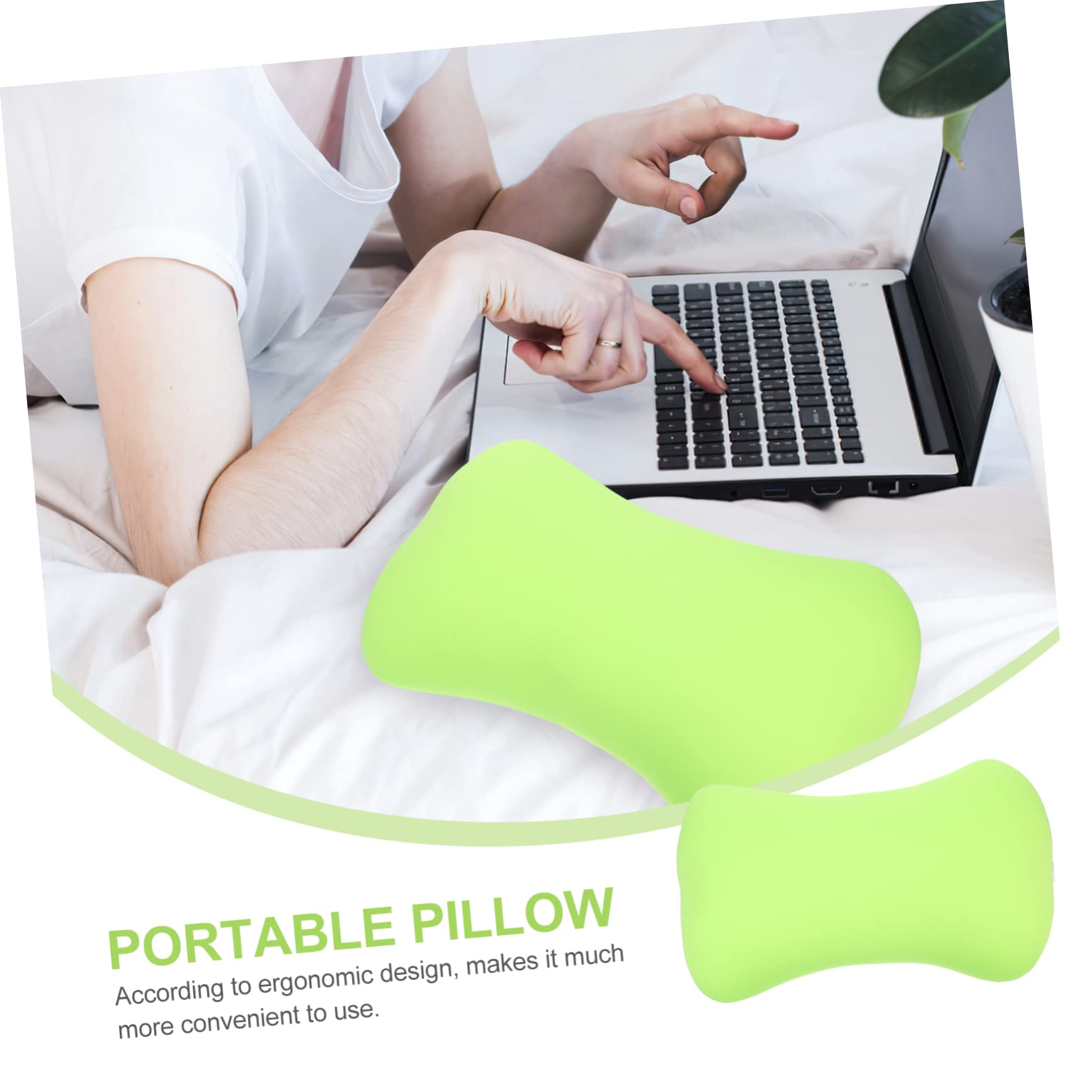 ULTECHNOVO Almohada Cuello Portátil Forma de Hueso, Espuma de Partículas, Tamaño Mini, Color Verde, Ligera y Resistente al Desgaste, Accesorio de Camping y Oficina para Descanso y Siesta
