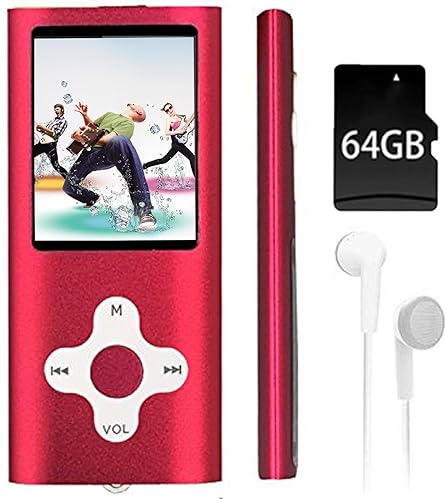 Reproductor de MP3 de 64 GB, pantalla de 1.8 pulgadas, reproductor de música portátil con altavoz incorporadofotoreproducción de videoradio