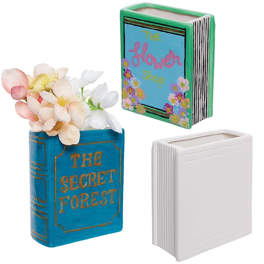 Baker Ross VC104 Book Ceramic Vases - Pack of 2, Decorate-Your-Own Book-Shaped Flower Vases
