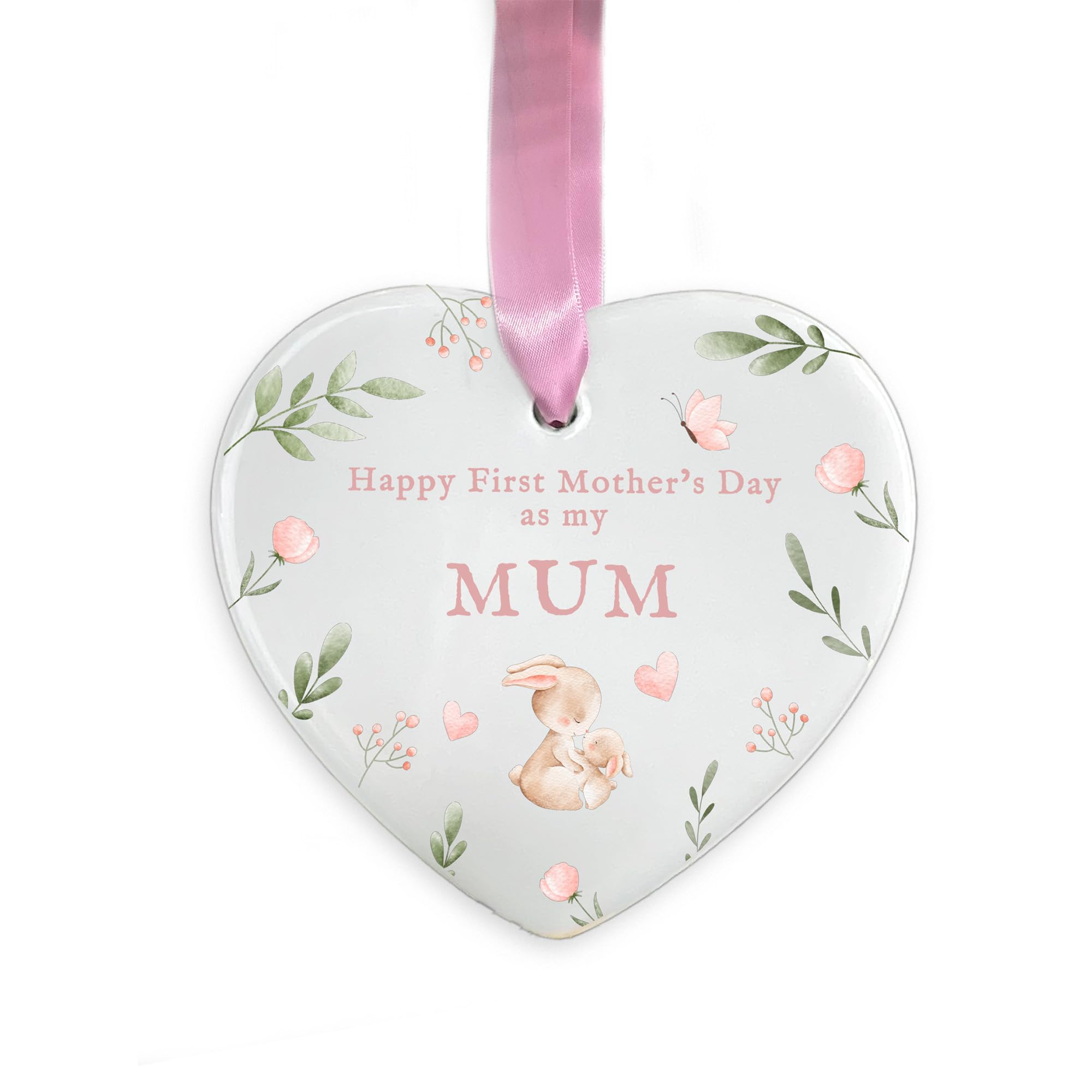 First Mother’s Day As My Mum Ornament, Ceramic Hanging Decoration, New Mummy Gift from Baby, 1st Mother’s Day Keepsake, Mum Ornament (Heart)