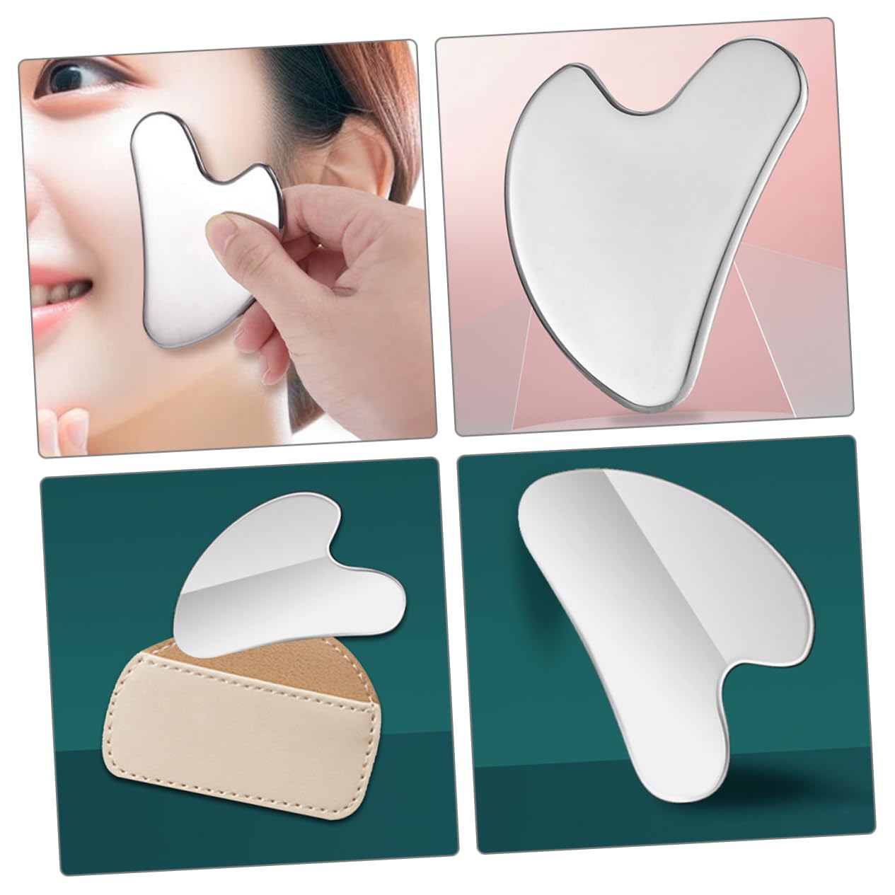 Healvian 5pezzi Strumento Gua Sha Acciaio Inossidabile Forma Di Cuore Per Massaggio Facciale Utensile Di Bellezza Portatile e Leggero Massaggiatore Antirughe Per Viso e Collo Facile Da