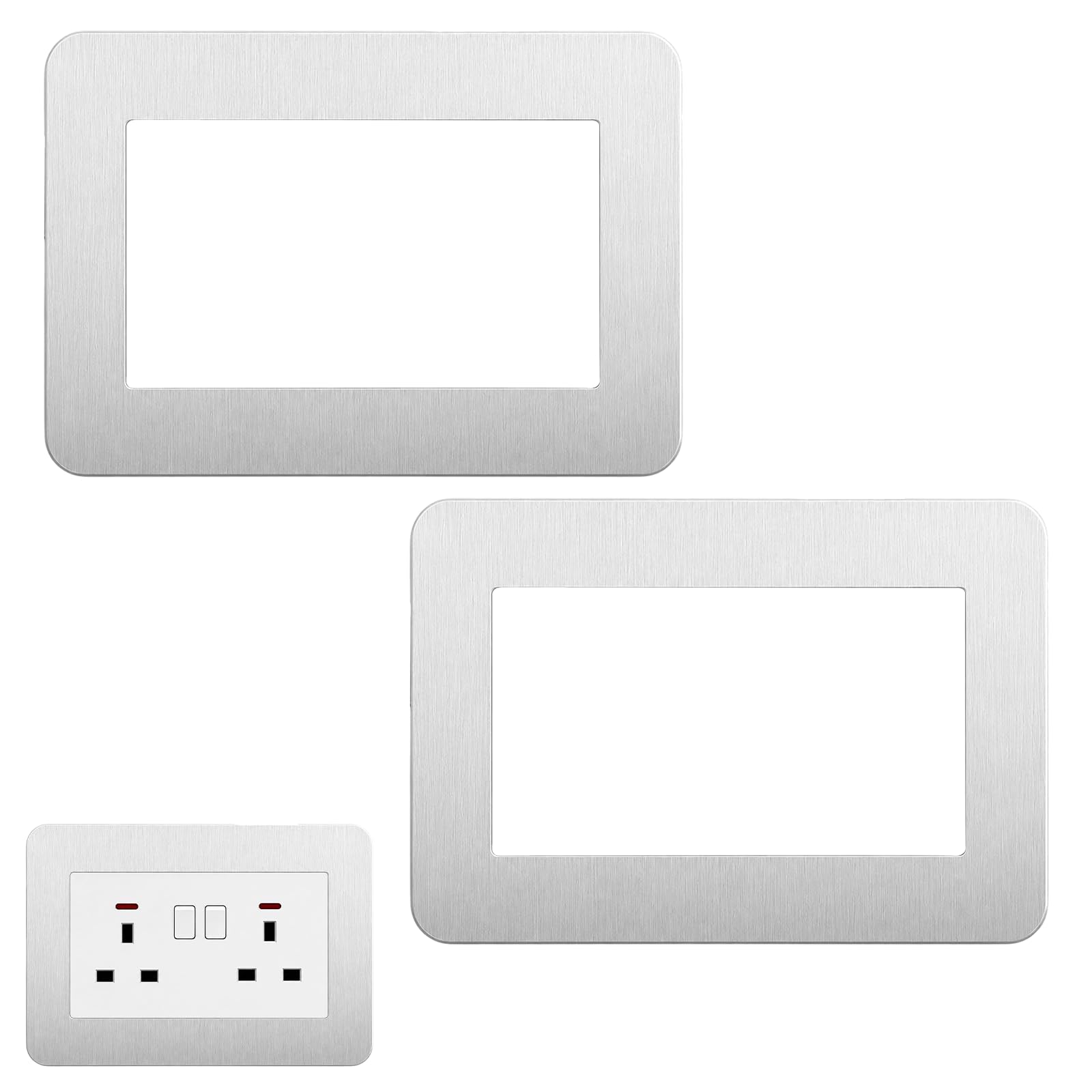 2Pcs Double Light Switch Sticker, Surround Single Light Switch Cover,Surround Light Switch Cover Protector Wall Socket Stickers, WallFor Home Wall Switch Decoration(Silver, 14.6cm*8.6cm)